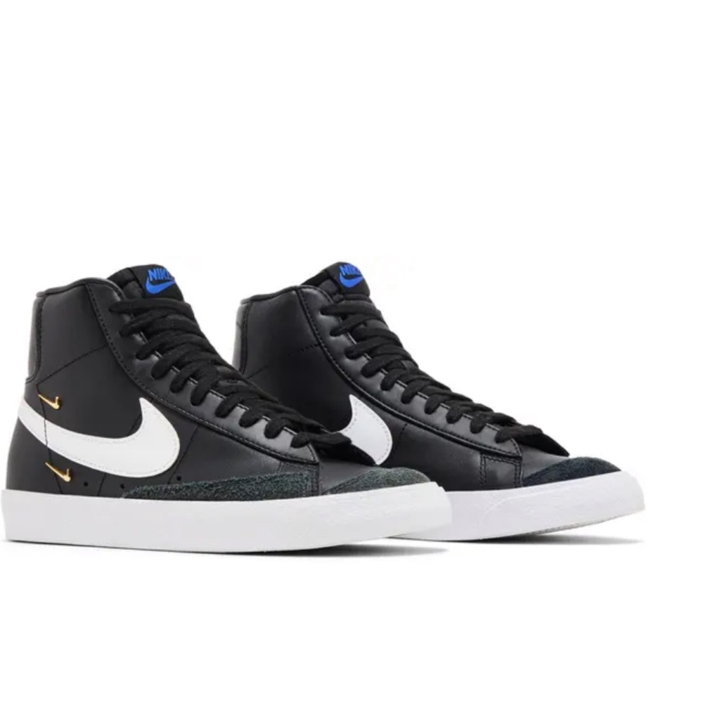 Nike Black White High-Top Sneakers with Blue Logo